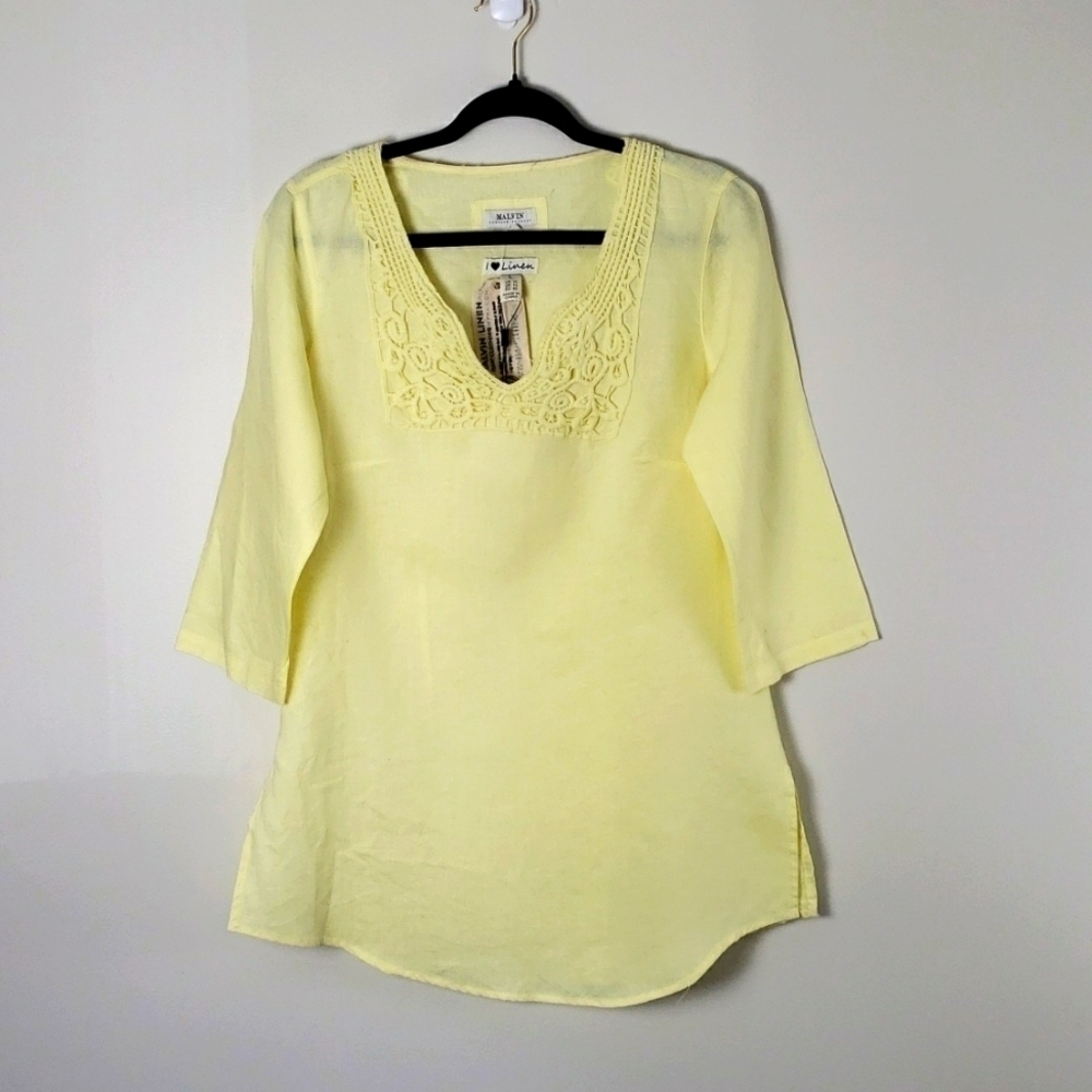 Melvin Linen Tunic Top. 3/4 Sleeve Yellow Size 10
